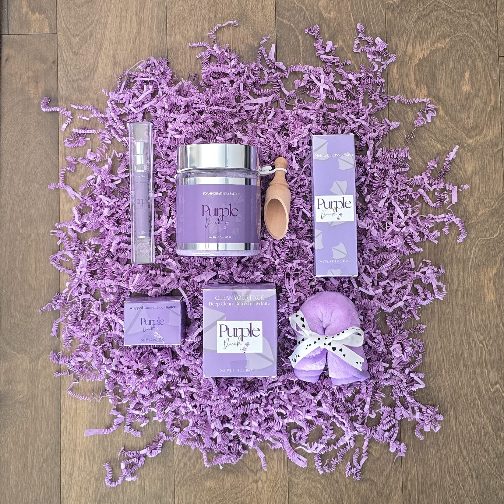 Women’s Body Care Bundle – Body Butter, Bath Salts, Cleanser & Perfume Set - Purple Duck