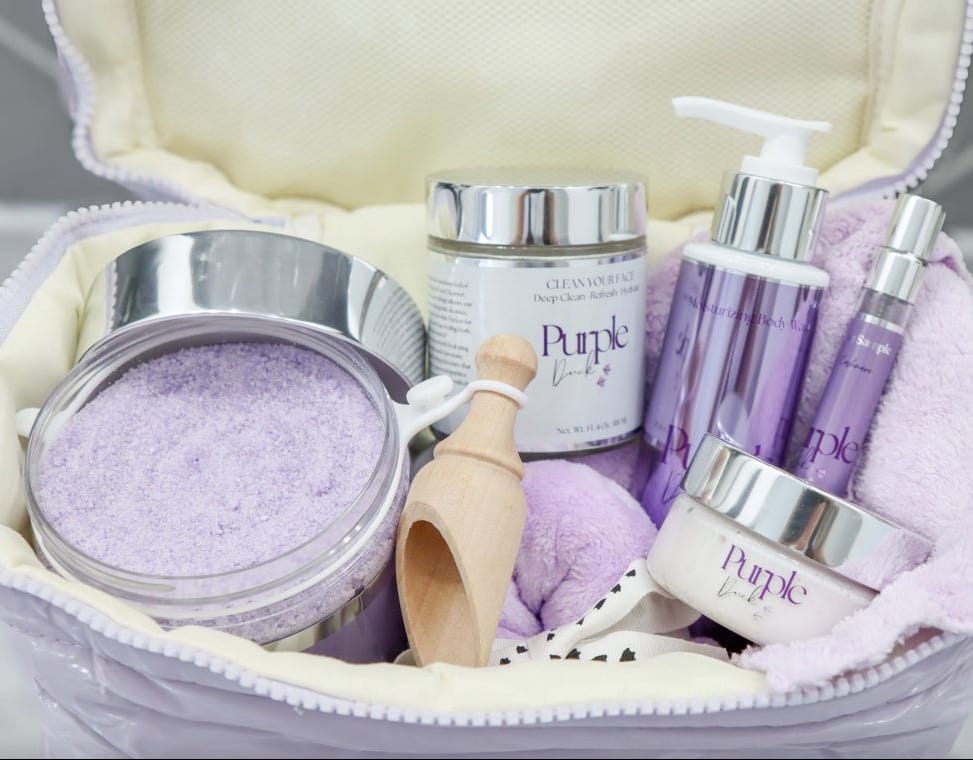 Women’s Body Care Bundle – Body Butter, Bath Salts, Cleanser & Perfume Set - Purple Duck