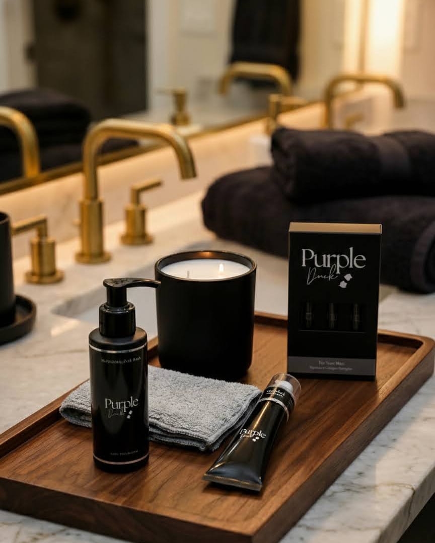 Mens Purple Duck Bundle with Body Wash, Hand Lotion, Sample Cologneand candle