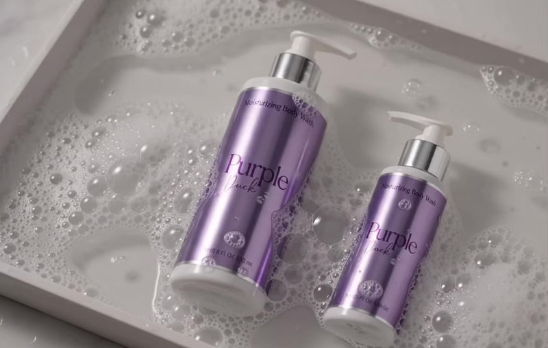 Purple Duck Body Wash in soapy water